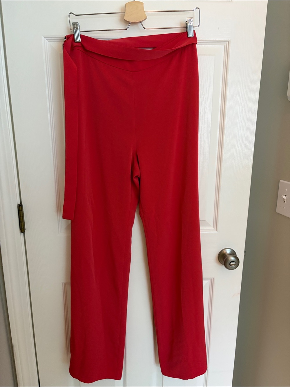 Wide-Leg Dark Pink/Red Palazzo Pants with Self-Tie Waist & Side Slits